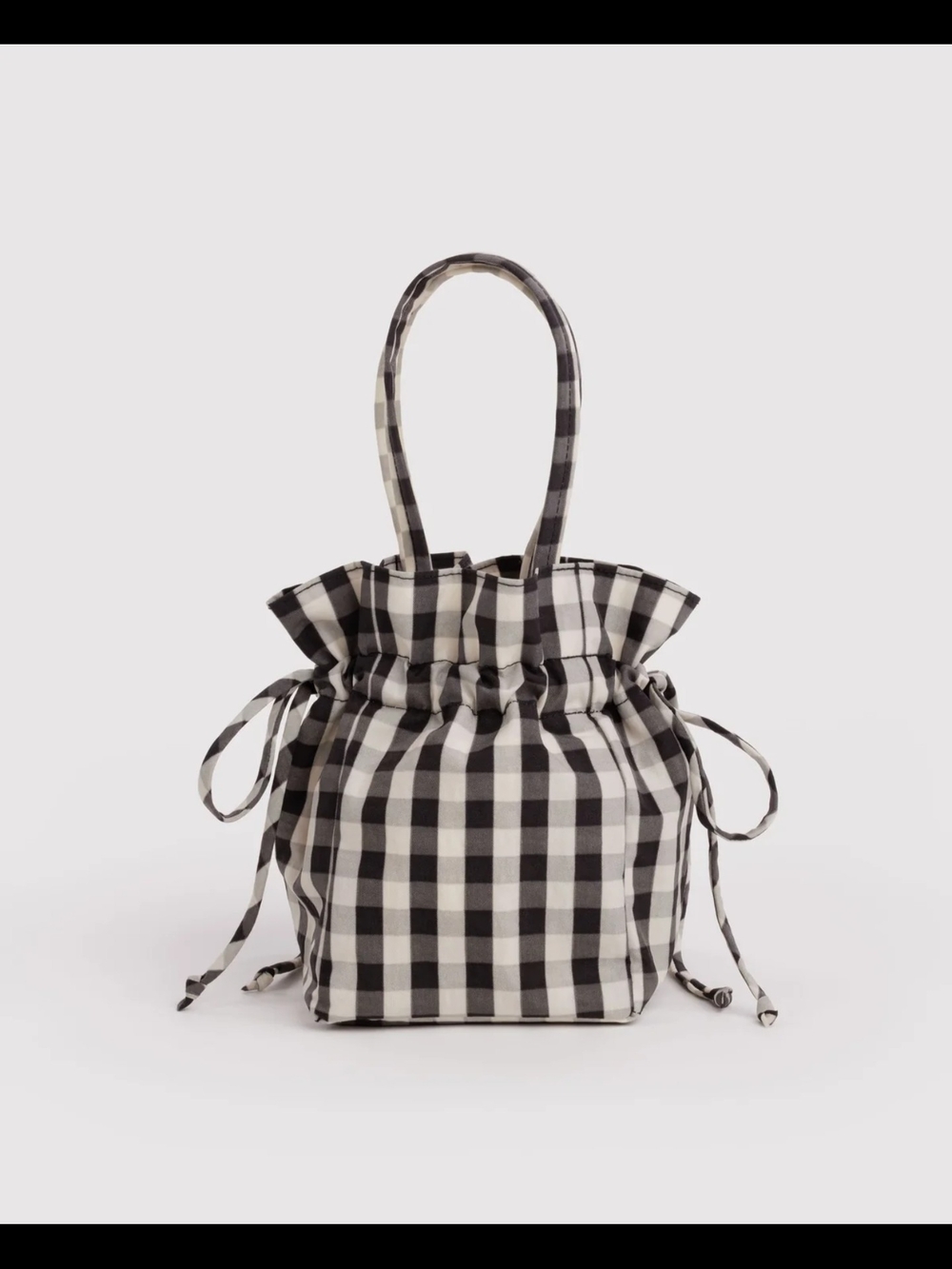 Black & White Check Drawstring Tote Bag
